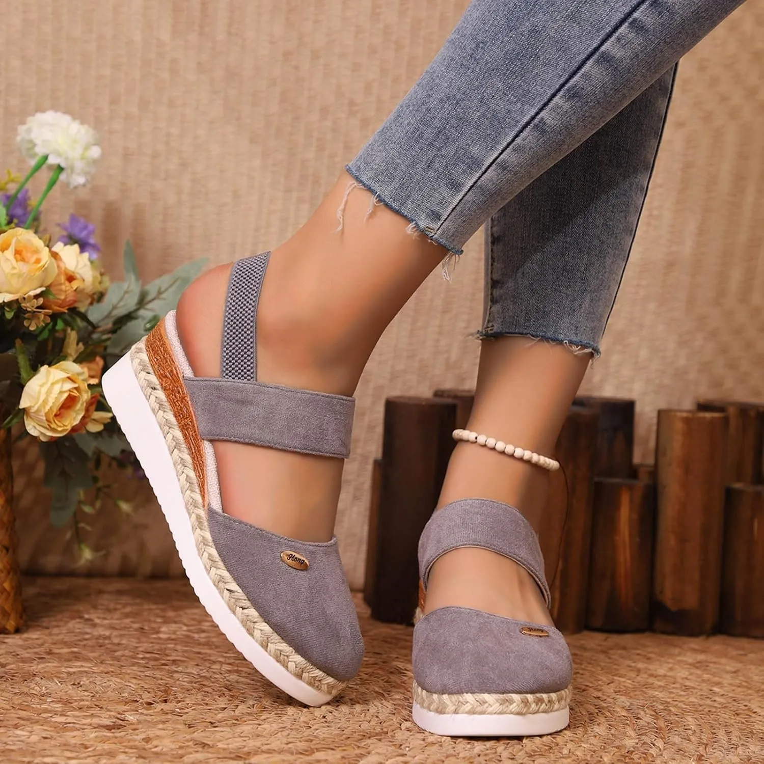 Closed Toe Platform Wedge Sandals for Women,Women's Elastic Ankle Strap Platform & Wedge Sandals Comfortable Dressy Casual Ladies Sandal Summer Dressy Walking Sandal