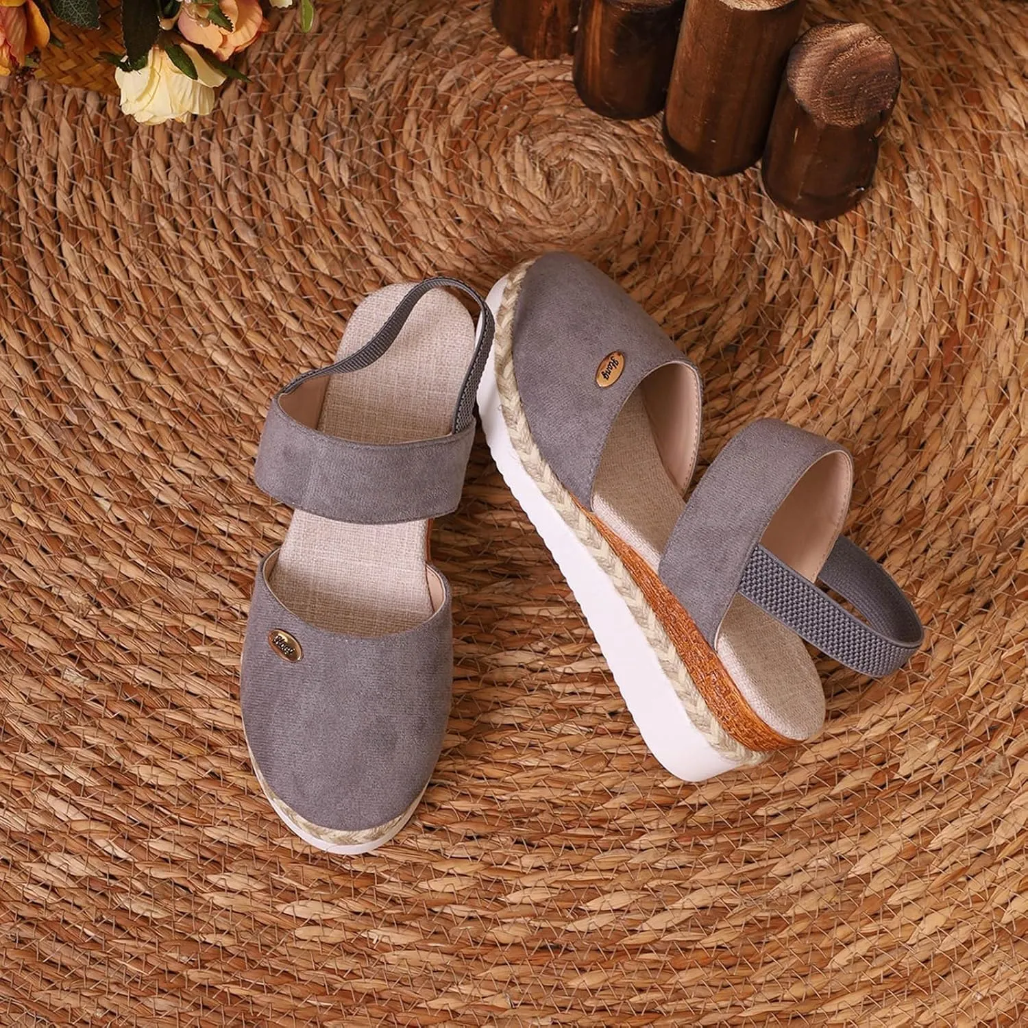 Closed Toe Platform Wedge Sandals for Women,Women's Elastic Ankle Strap Platform & Wedge Sandals Comfortable Dressy Casual Ladies Sandal Summer Dressy Walking Sandal
