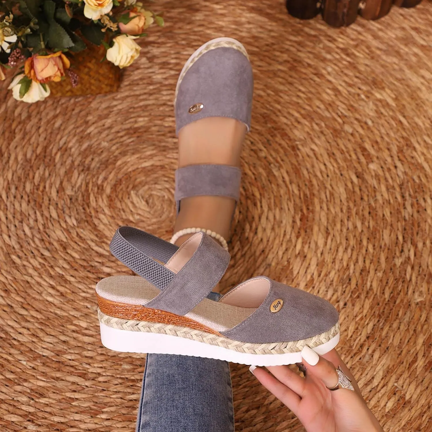 Closed Toe Platform Wedge Sandals for Women,Women's Elastic Ankle Strap Platform & Wedge Sandals Comfortable Dressy Casual Ladies Sandal Summer Dressy Walking Sandal