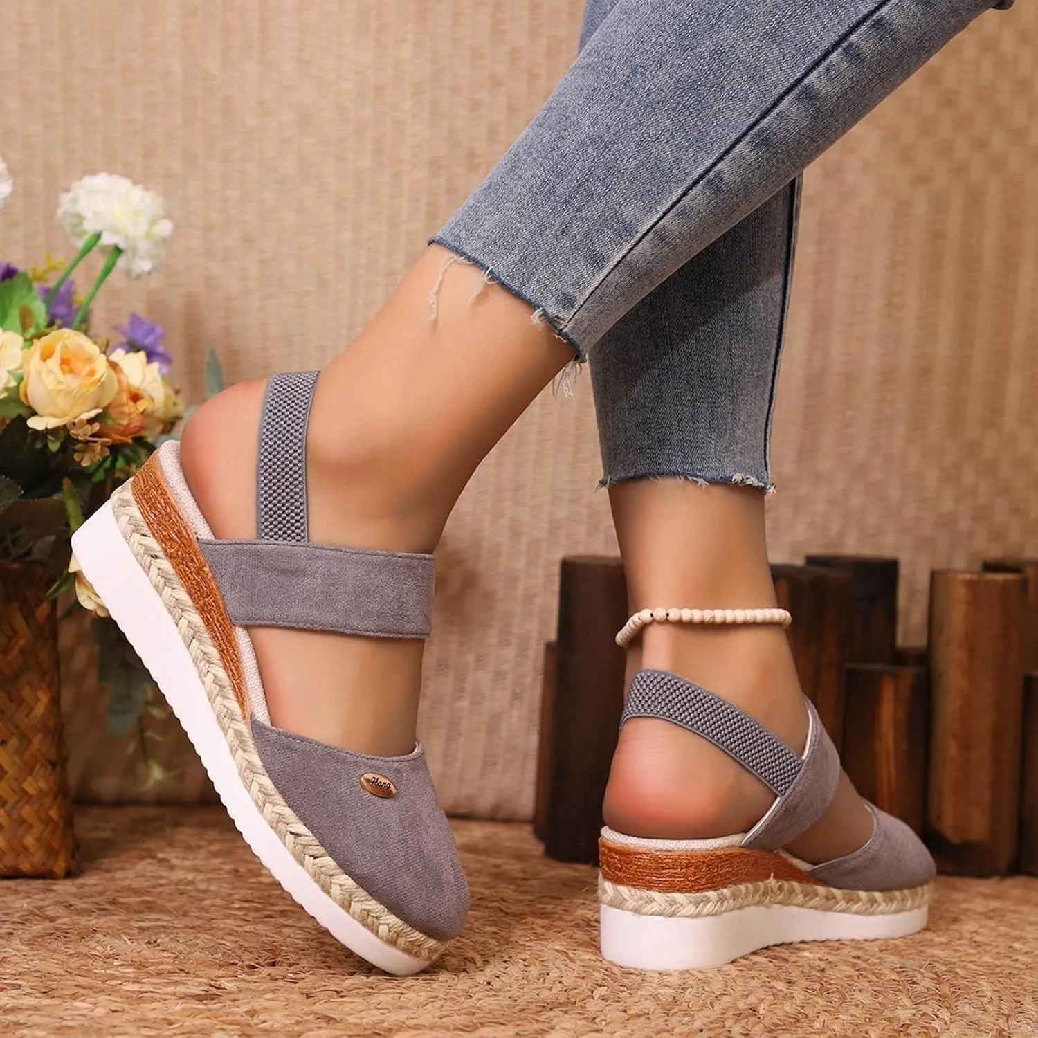 Closed Toe Platform Wedge Sandals for Women,Women's Elastic Ankle Strap Platform & Wedge Sandals Comfortable Dressy Casual Ladies Sandal Summer Dressy Walking Sandal