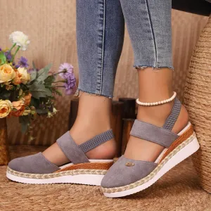 Closed Toe Platform Wedge Sandals for Women,Women's Elastic Ankle Strap Platform & Wedge Sandals Comfortable Dressy Casual Ladies Sandal Summer Dressy Walking Sandal