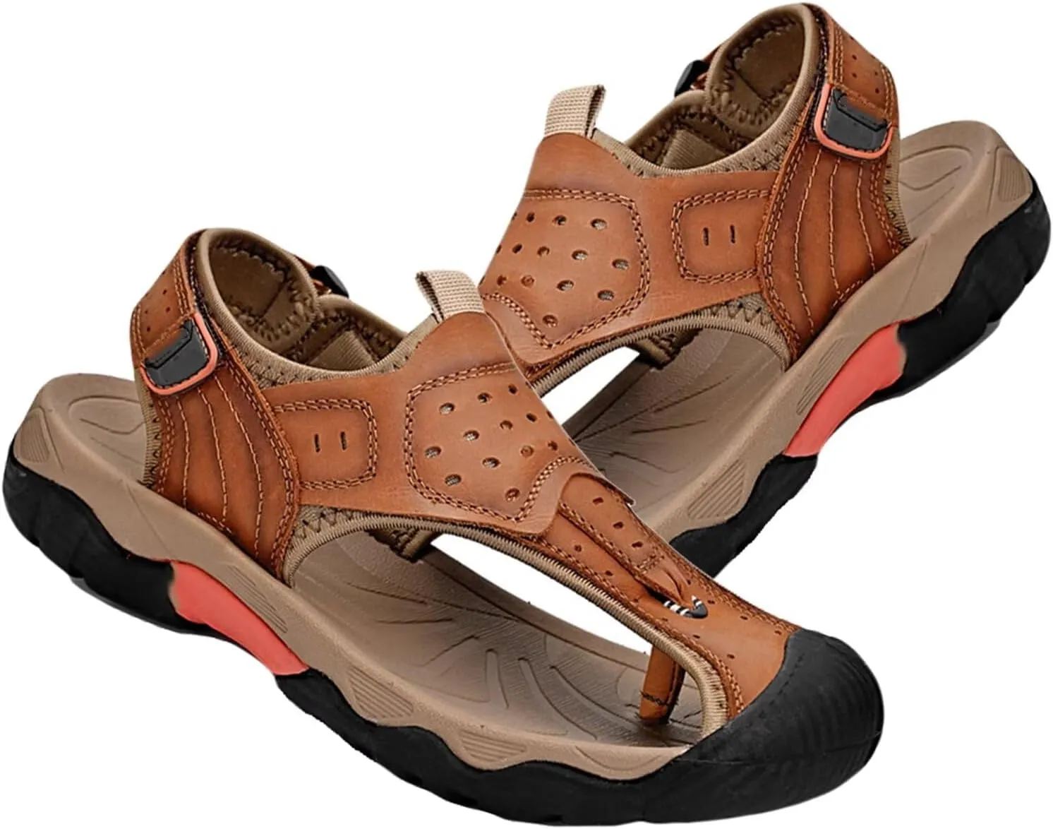 Closed Toe Sandals Men Outdoor Sports Sandals Summer Men's Beach Shoes Leather Casual Trekking Walking Hiking Sandals