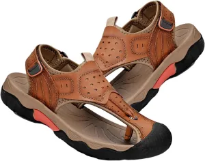 Closed Toe Sandals Men Outdoor Sports Sandals Summer Men's Beach Shoes Leather Casual Trekking Walking Hiking Sandals