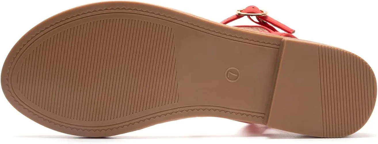 Colgo Thong Flat Sandals, Casual Women T-Strap Dress Sandals with Adjustable Ankle Buckle for Summer Wedding