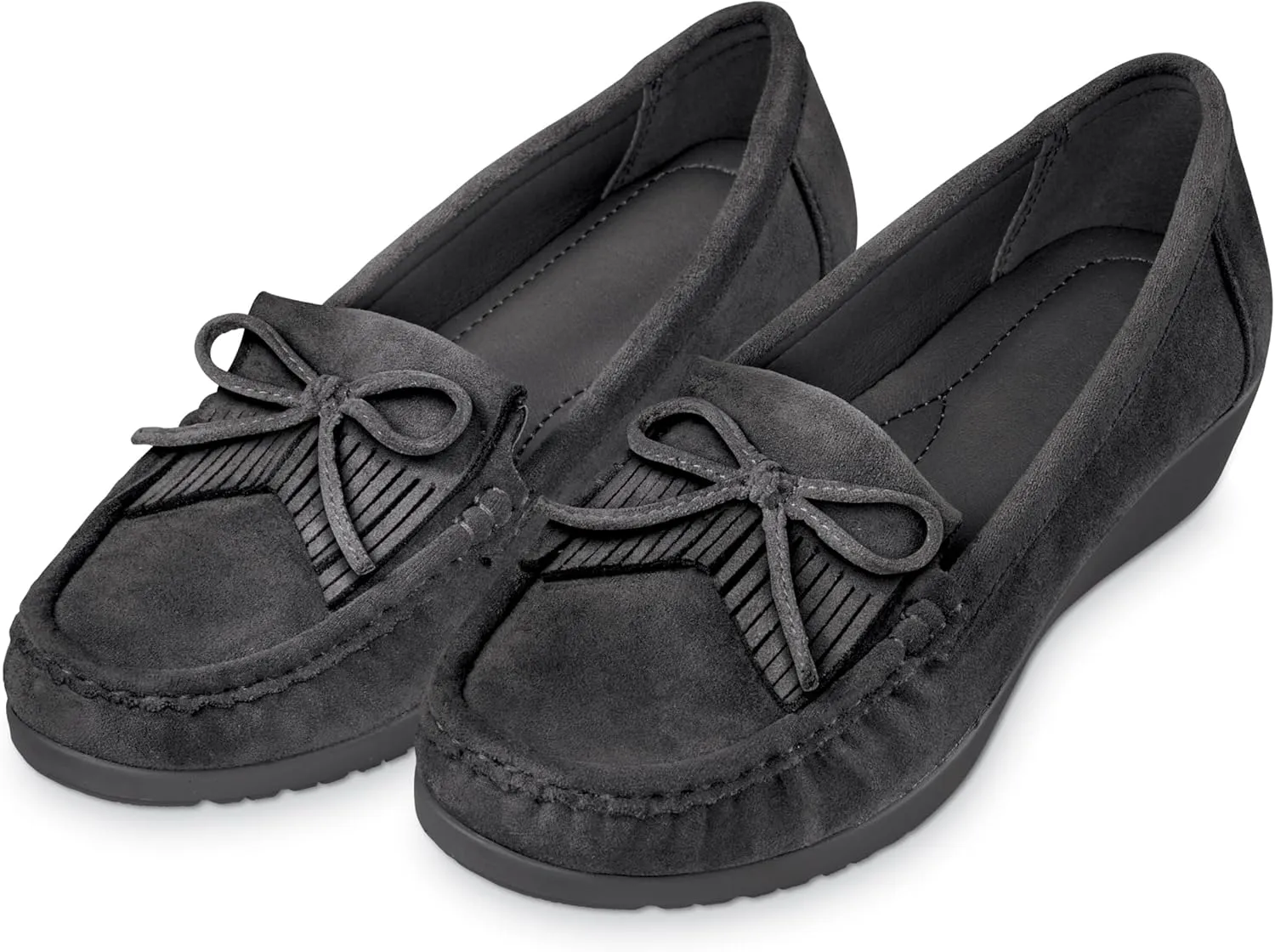 Collections Etc Women's Stylish Faux Suede Fringe Detail Women's Loafers Black 11