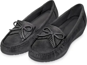 Collections Etc Women's Stylish Faux Suede Fringe Detail Women's Loafers Black 11
