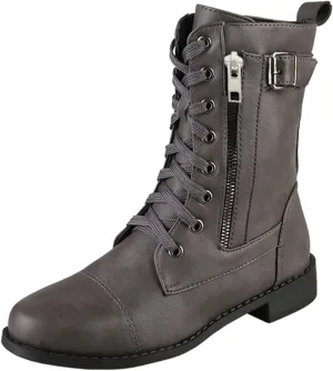 Combat Boots Womens PlatformMid Calf Boots for Women Low Heel Leather Boots Zipper Mid Calf Boots Casual Shoes