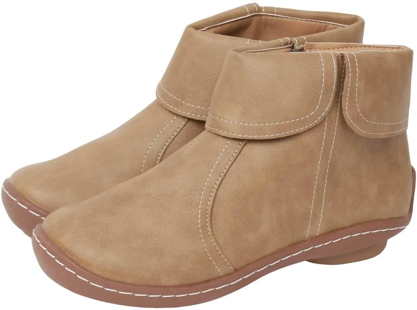 Comfortable Boots for Women Walking Leather Women Ankle Boot Comfy Fashion Round Toe Soft Sole Flat Rubble Women Boot