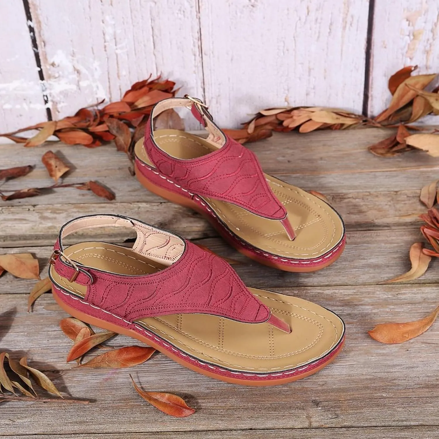 Comfortable Sandals for Women Wiide Width Ankle Strap Flips Flops Summer Dressy Boho Beach Walking Wedge