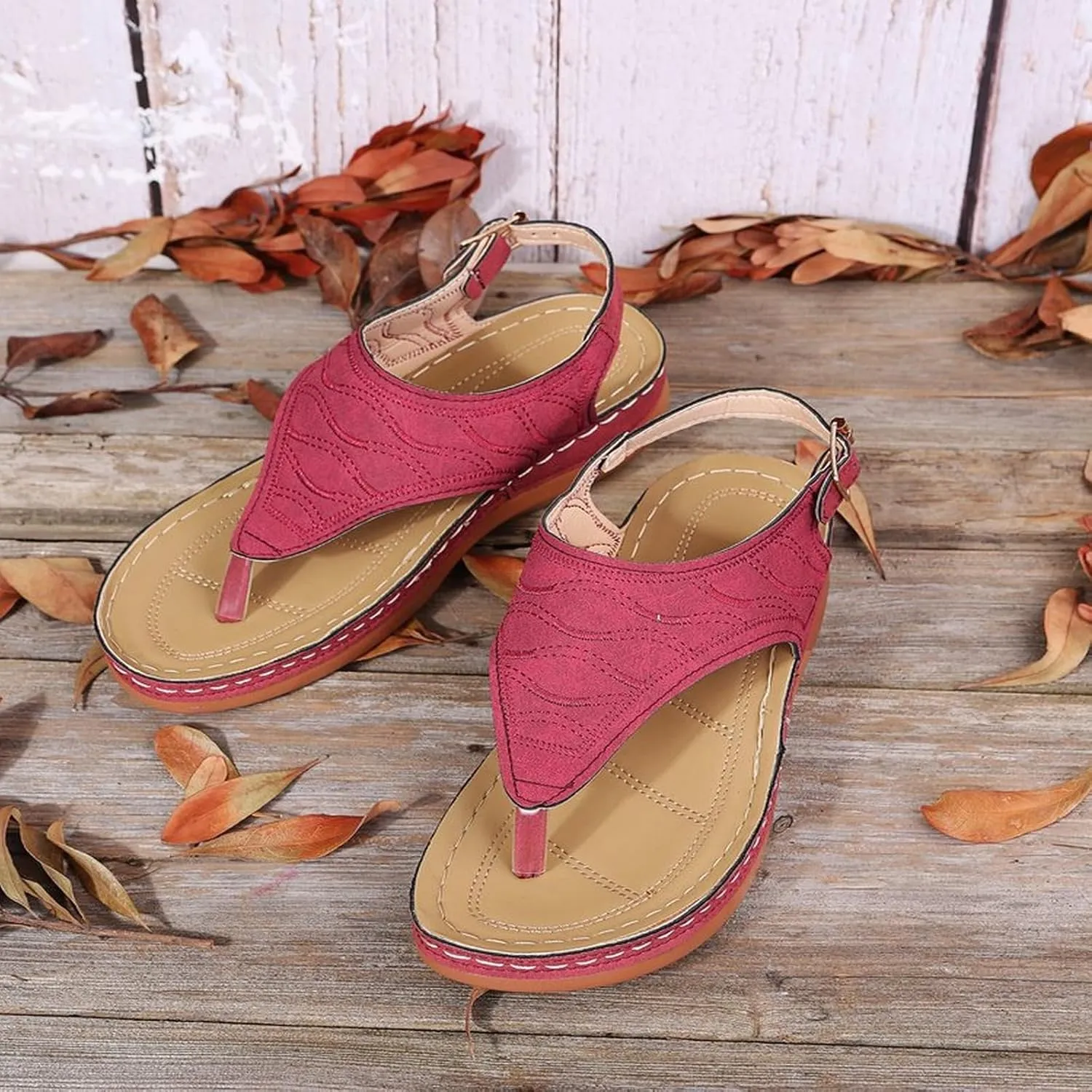 Comfortable Sandals for Women Wiide Width Ankle Strap Flips Flops Summer Dressy Boho Beach Walking Wedge