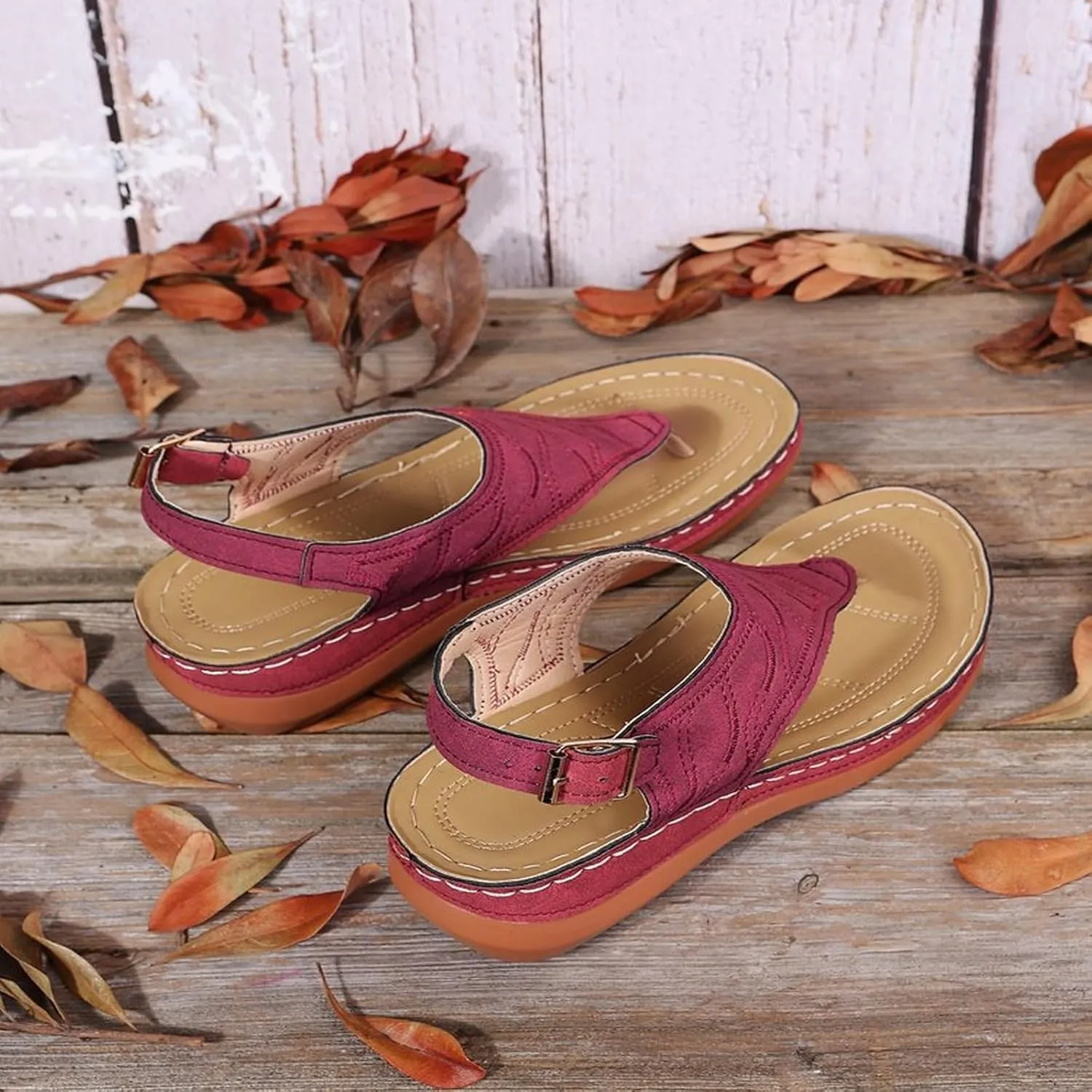 Comfortable Sandals for Women Wiide Width Ankle Strap Flips Flops Summer Dressy Boho Beach Walking Wedge