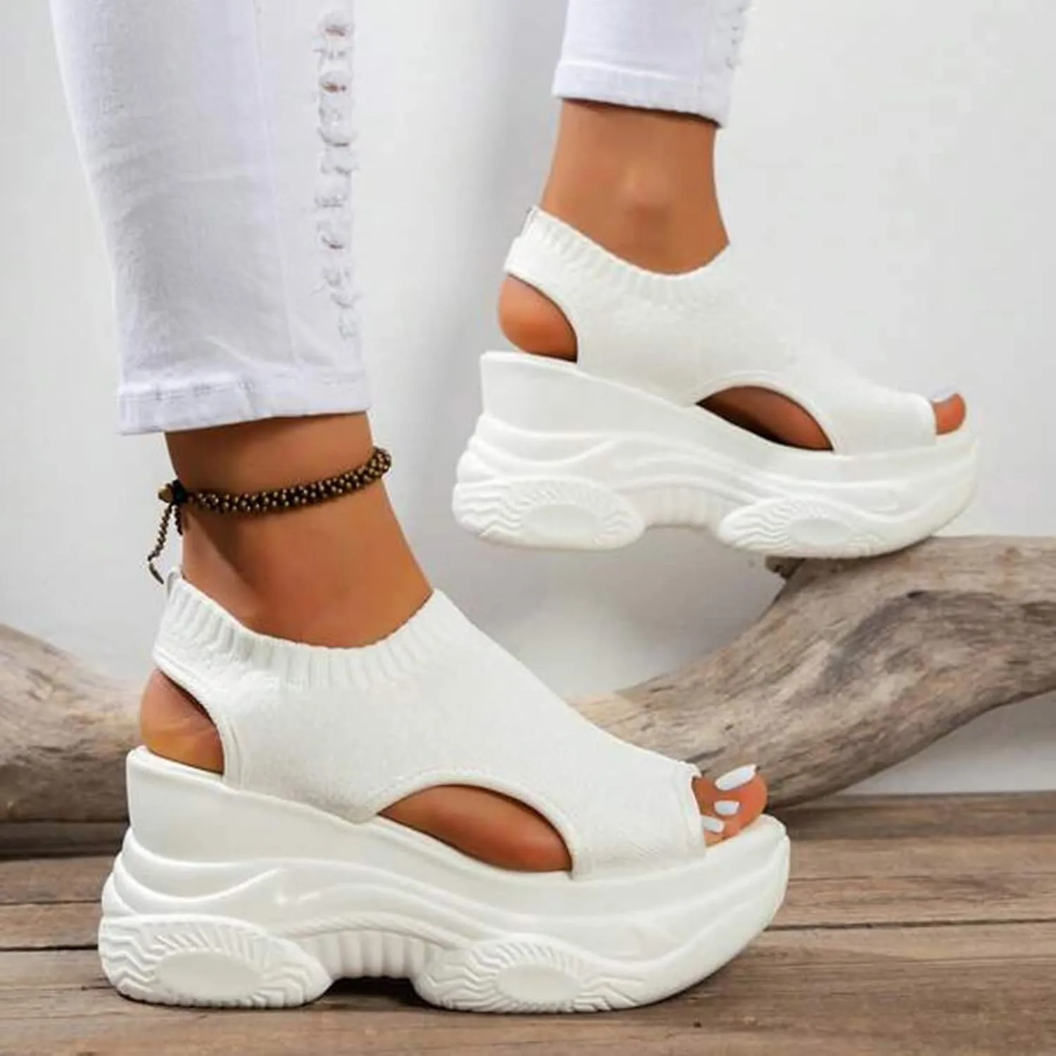 Contrast Paneled Cutout Lace-Up Muffin Sandals for Women Causal Summer Open Toe Platform Muffin Sandal Shoes