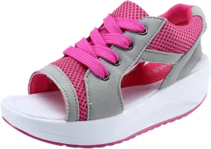 Contrast Paneled Cutout Lace-Up Muffin Sandals for Women Causal Summer Open Toe Platform Muffin Sandal Shoes