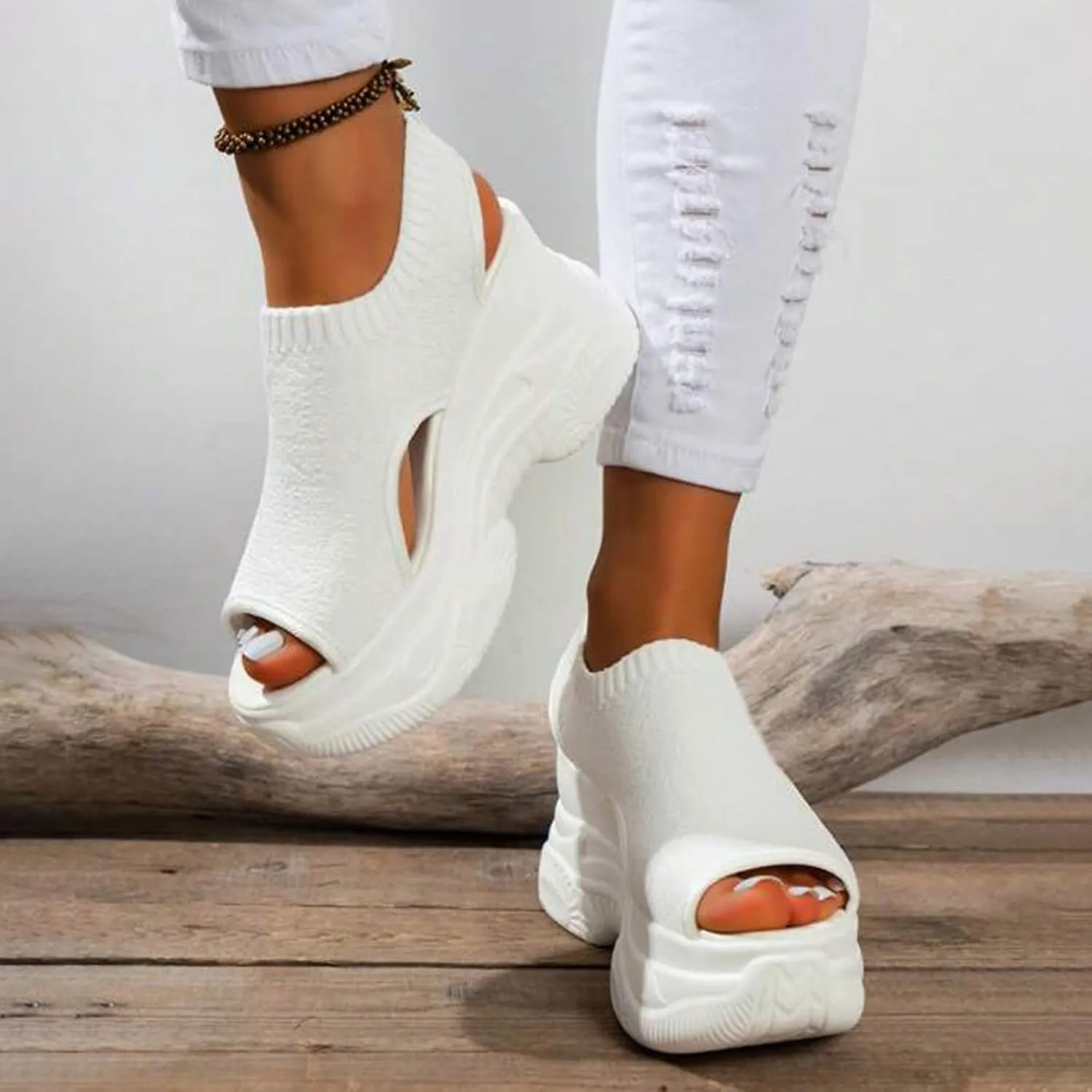 Contrast Paneled Cutout Lace-Up Muffin Sandals for Women Causal Summer Open Toe Platform Muffin Sandal Shoes