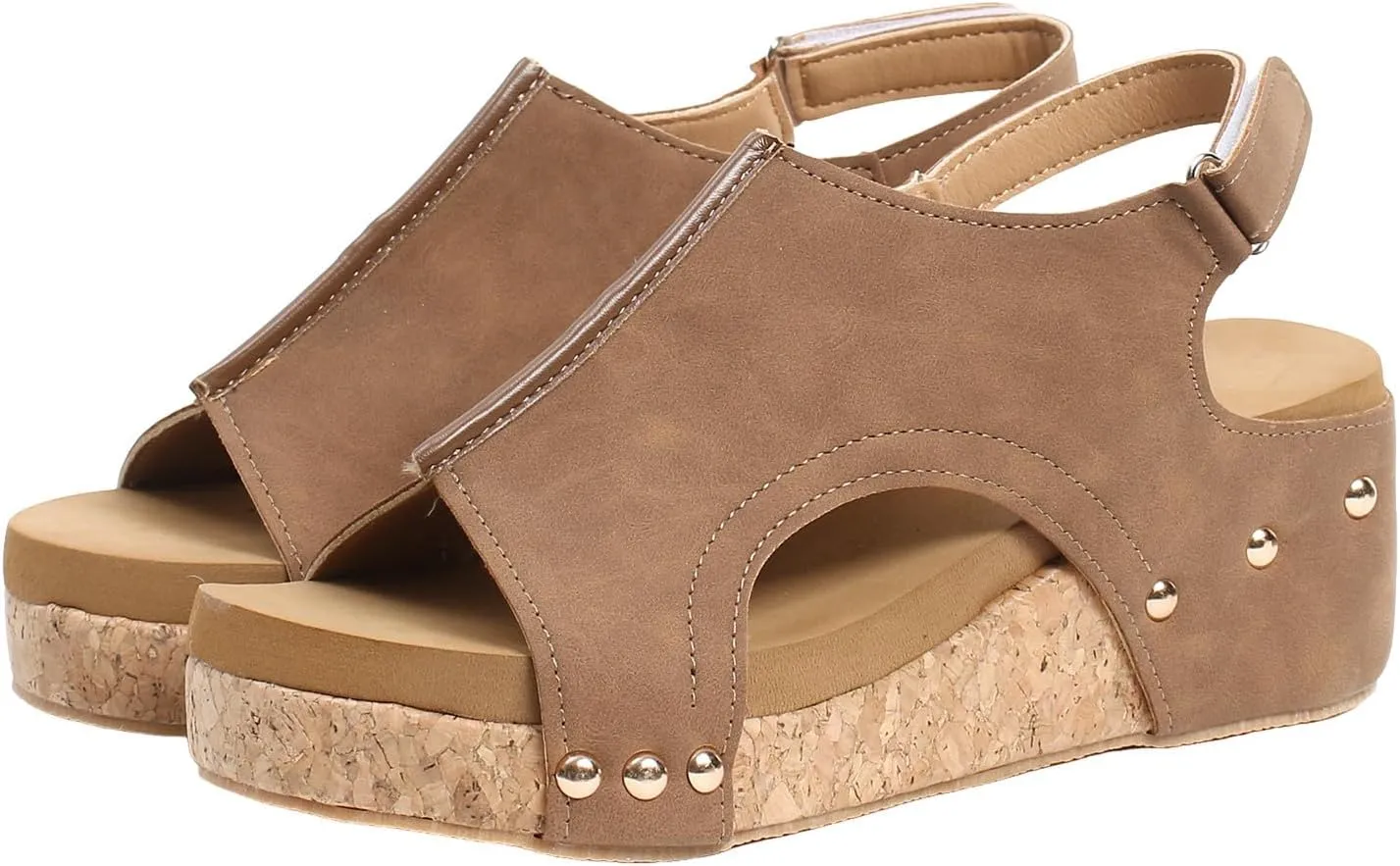 Cork Platform Sandals for Women, Women's Thick Sole Comfy Leather Wedges Dressy Comfortable Wedge Sandals Non Slip Summer Slides Casual Dress Shoes