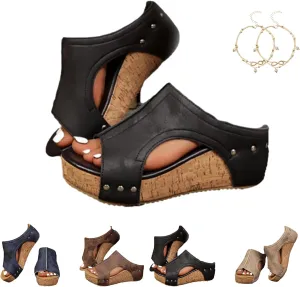 Cork Wedge Sandals For Women, Women's Platform Slides & Wedge Sandals, Non-Slip Comfy Summer Leather Sandals