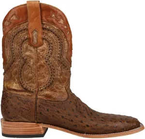 CORRAL MEN'S ORIX OSTRICH OVERLAY & EMBROIDERY & WOVEN SQ. TOE, LEATHER WITH RUBBER INSERT SOLE, WESTERN A4008