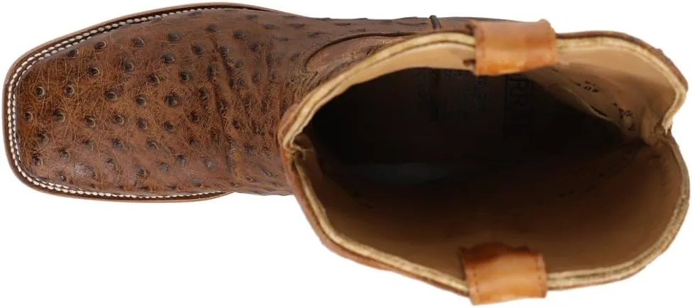 CORRAL MEN'S ORIX OSTRICH OVERLAY & EMBROIDERY & WOVEN SQ. TOE, LEATHER WITH RUBBER INSERT SOLE, WESTERN A4008