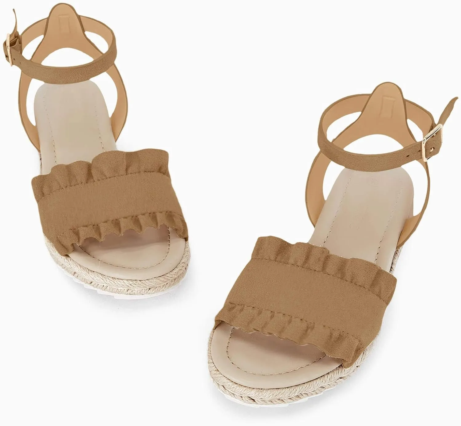 Coutgo Girls Espadrille Platform Sandals Ruffle Open Toe Ankle Buckle Strap Wedge Casual Summer Shoes for Kids Toddlers