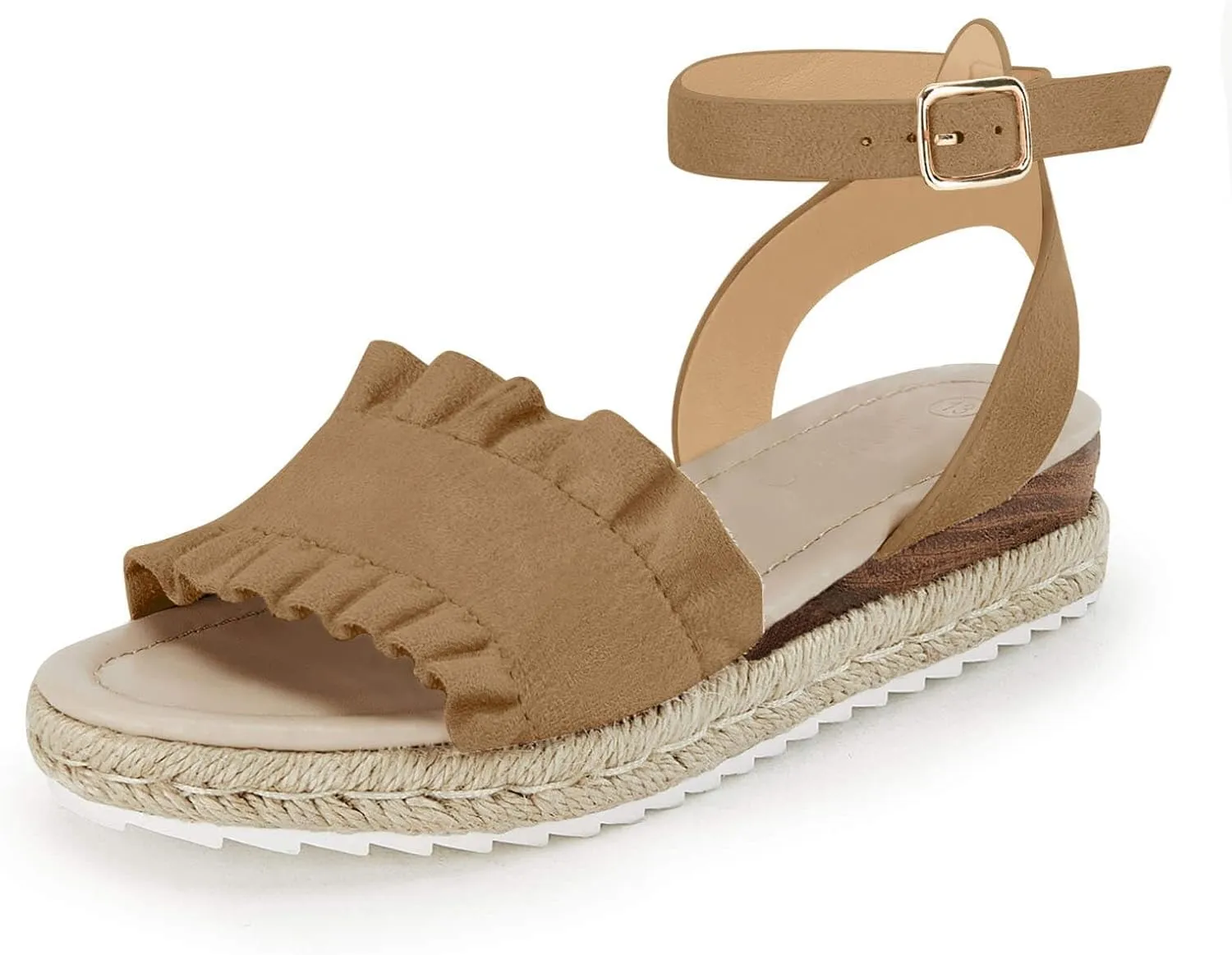 Coutgo Girls Espadrille Platform Sandals Ruffle Open Toe Ankle Buckle Strap Wedge Casual Summer Shoes for Kids Toddlers