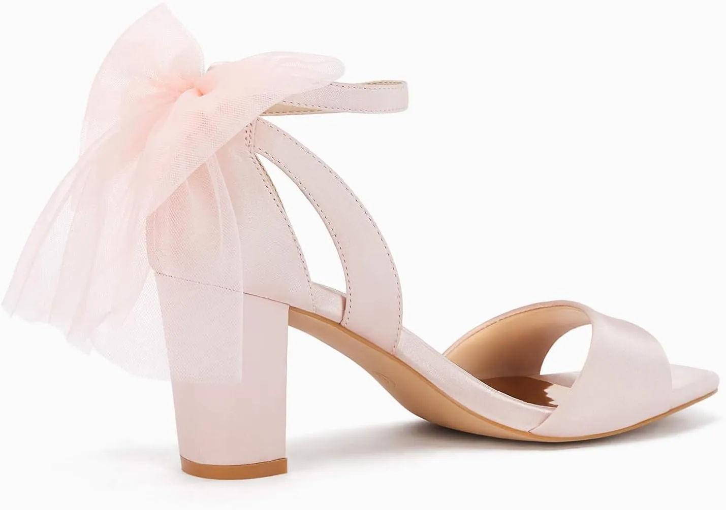 Coutgo Women's Bow Tie Heeled Sandals Chunky Heels One Strap Satin Ankle Buckle Dress Wedding Shoes