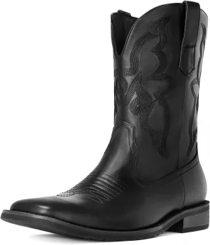 Cowboy Boots For Men - Black Western Boots Men's Cowboy Boots With Square Toe | Cowboy Western Boot | Pull-on Boots| Old West Style Embroidered Size 8.5