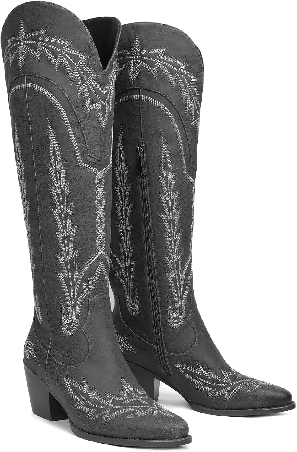 Cowboy Boots for Women Cowgirl Boots Mid Calf Western Country Pointed Toe Embroidery Chunky Heel Pull On Red