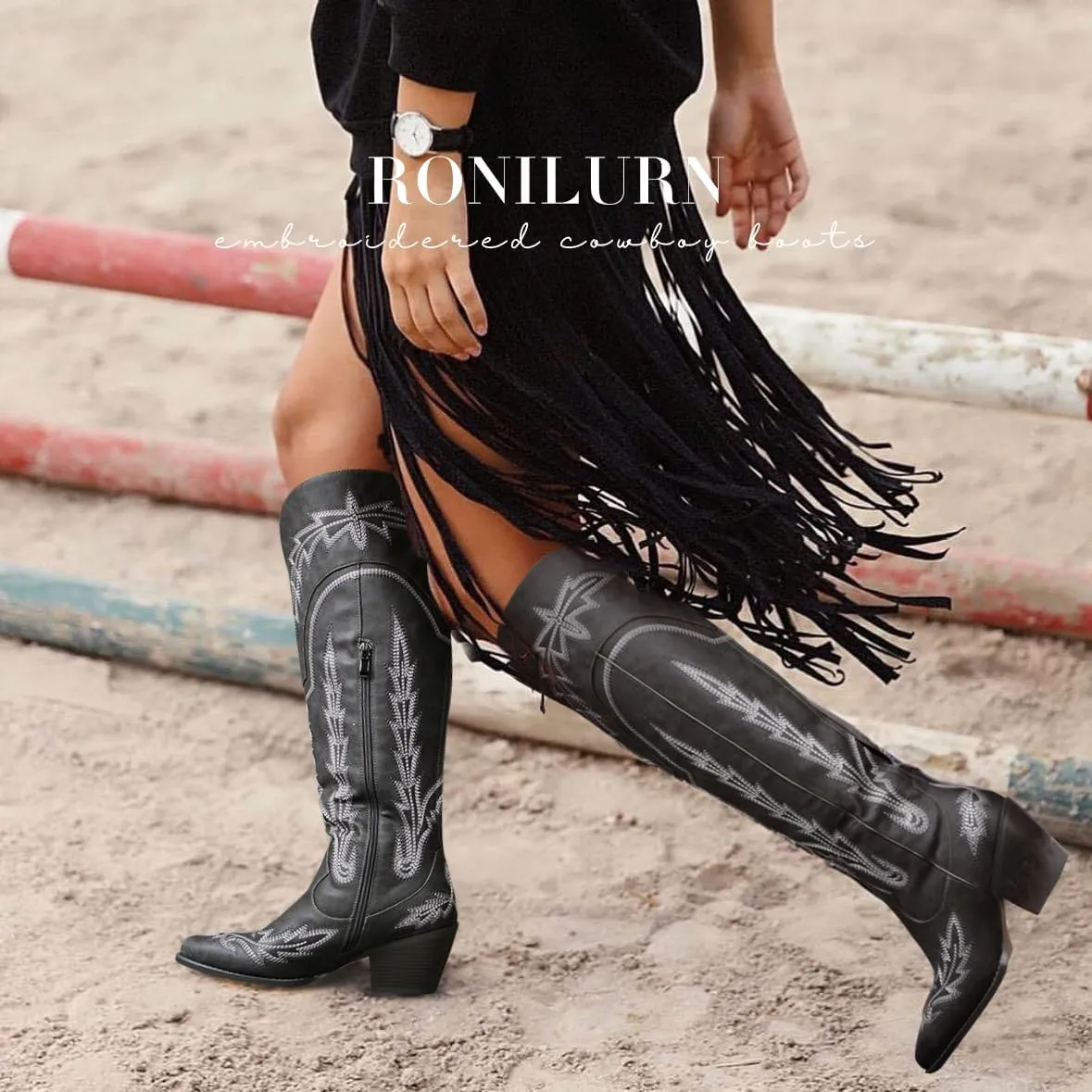 Cowboy Boots for Women Cowgirl Boots Mid Calf Western Country Pointed Toe Embroidery Chunky Heel Pull On Red