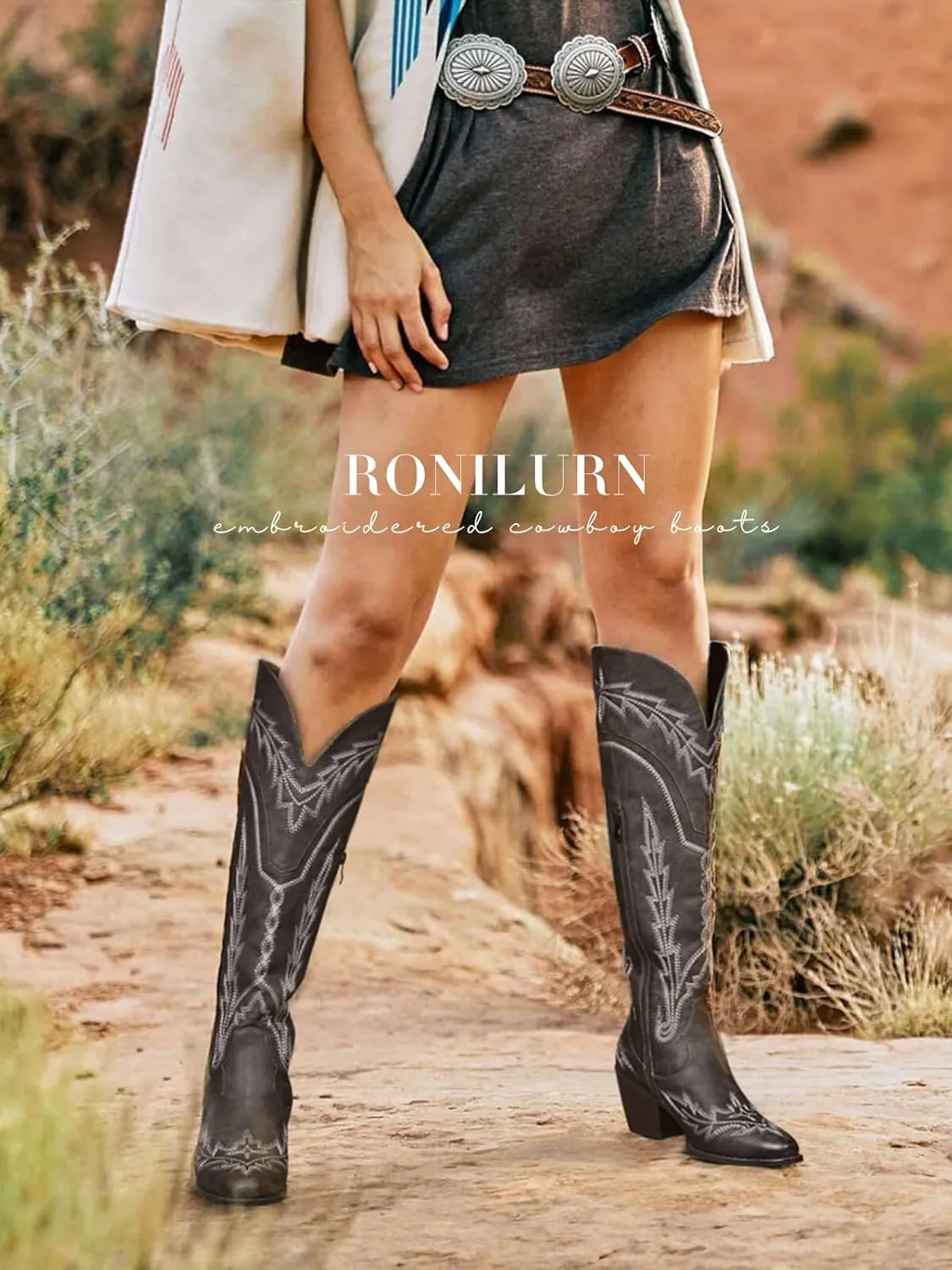 Cowboy Boots for Women Cowgirl Boots Mid Calf Western Country Pointed Toe Embroidery Chunky Heel Pull On Red