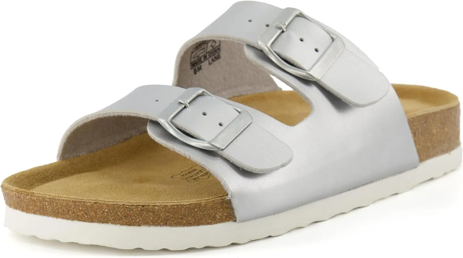 CUSHIONAIRE Lane Cork Footbed Sandals for Women – Comfortable Double Buckle Slip-On with Genuine Suede Footbed & Arch Support Slides for Women Footwear