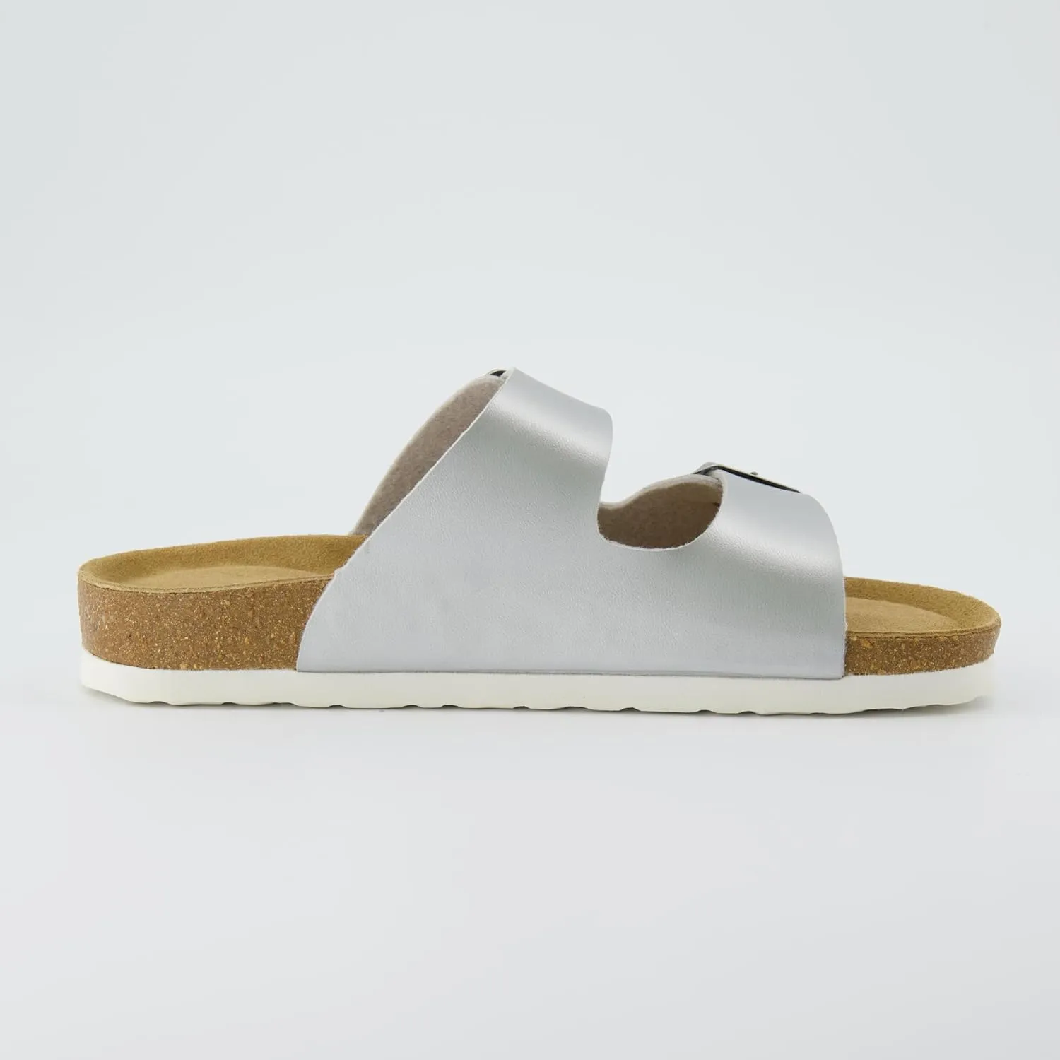 CUSHIONAIRE Lane Cork Footbed Sandals for Women – Comfortable Double Buckle Slip-On with Genuine Suede Footbed & Arch Support Slides for Women Footwear