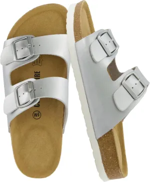 CUSHIONAIRE Lane Cork Footbed Sandals for Women – Comfortable Double Buckle Slip-On with Genuine Suede Footbed & Arch Support Slides for Women Footwear