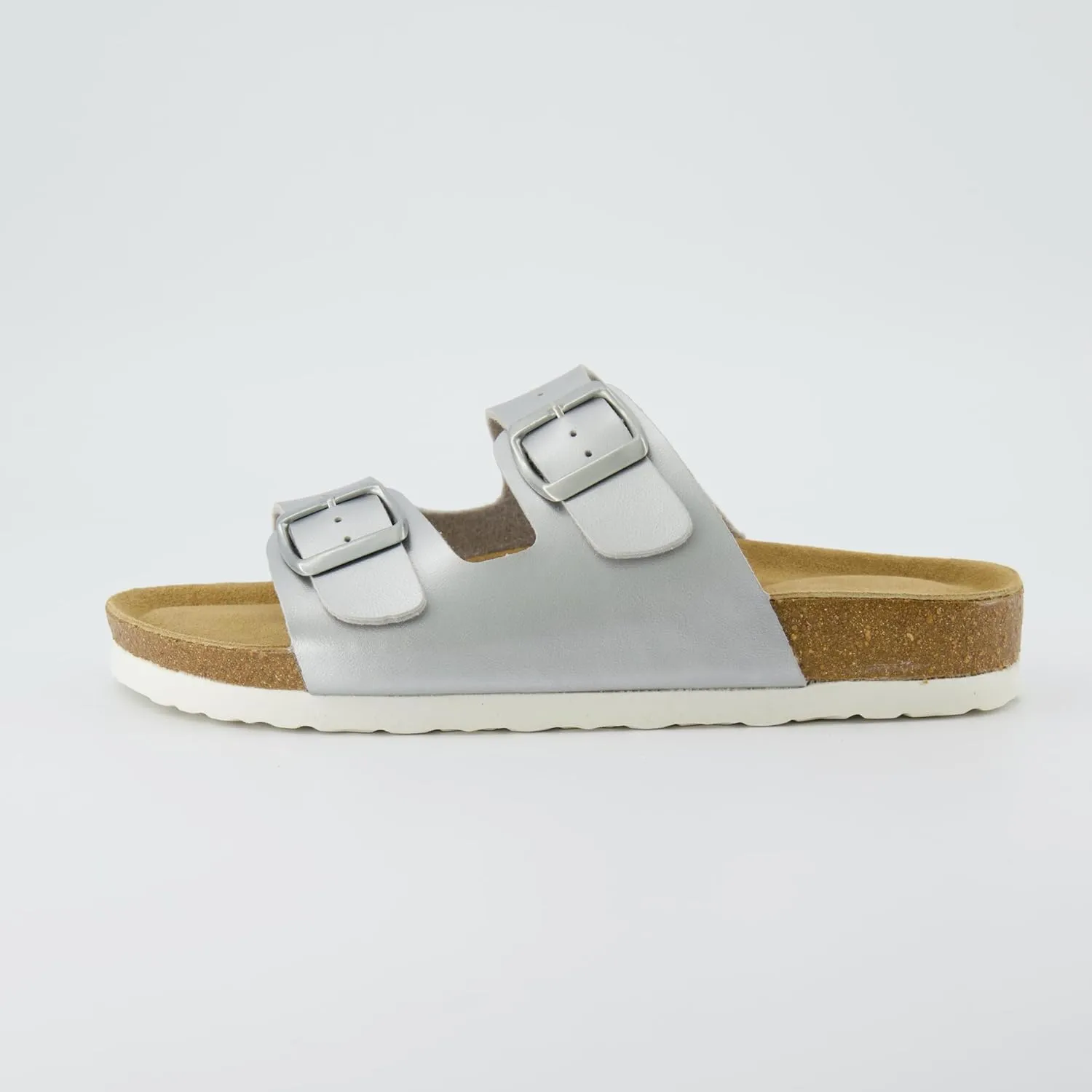 CUSHIONAIRE Lane Cork Footbed Sandals for Women – Comfortable Double Buckle Slip-On with Genuine Suede Footbed & Arch Support Slides for Women Footwear