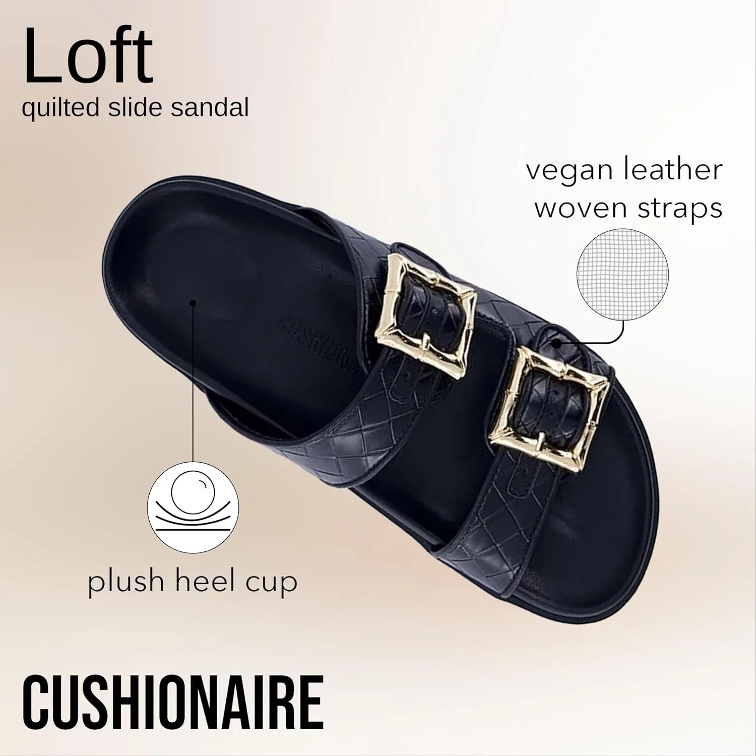 CUSHIONAIRE Loft Women's Quilted Slide Sandal With Cushioned Footbed and Adjustable Buckles