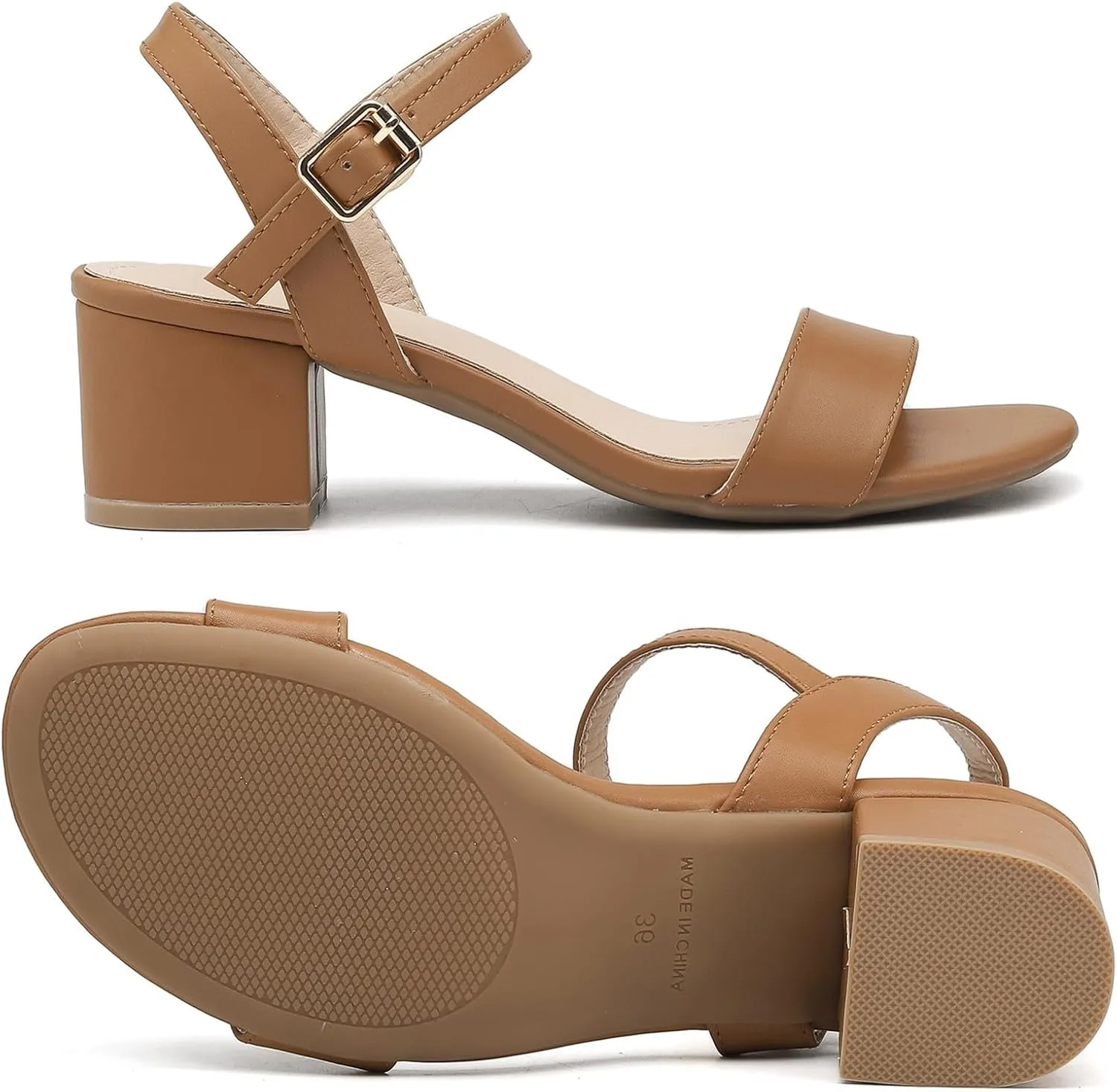 DADAWEN Women's Open Toe Ankle Strap Glitter Low Block Chunky Heels Sandals Dress Pumps Shoes