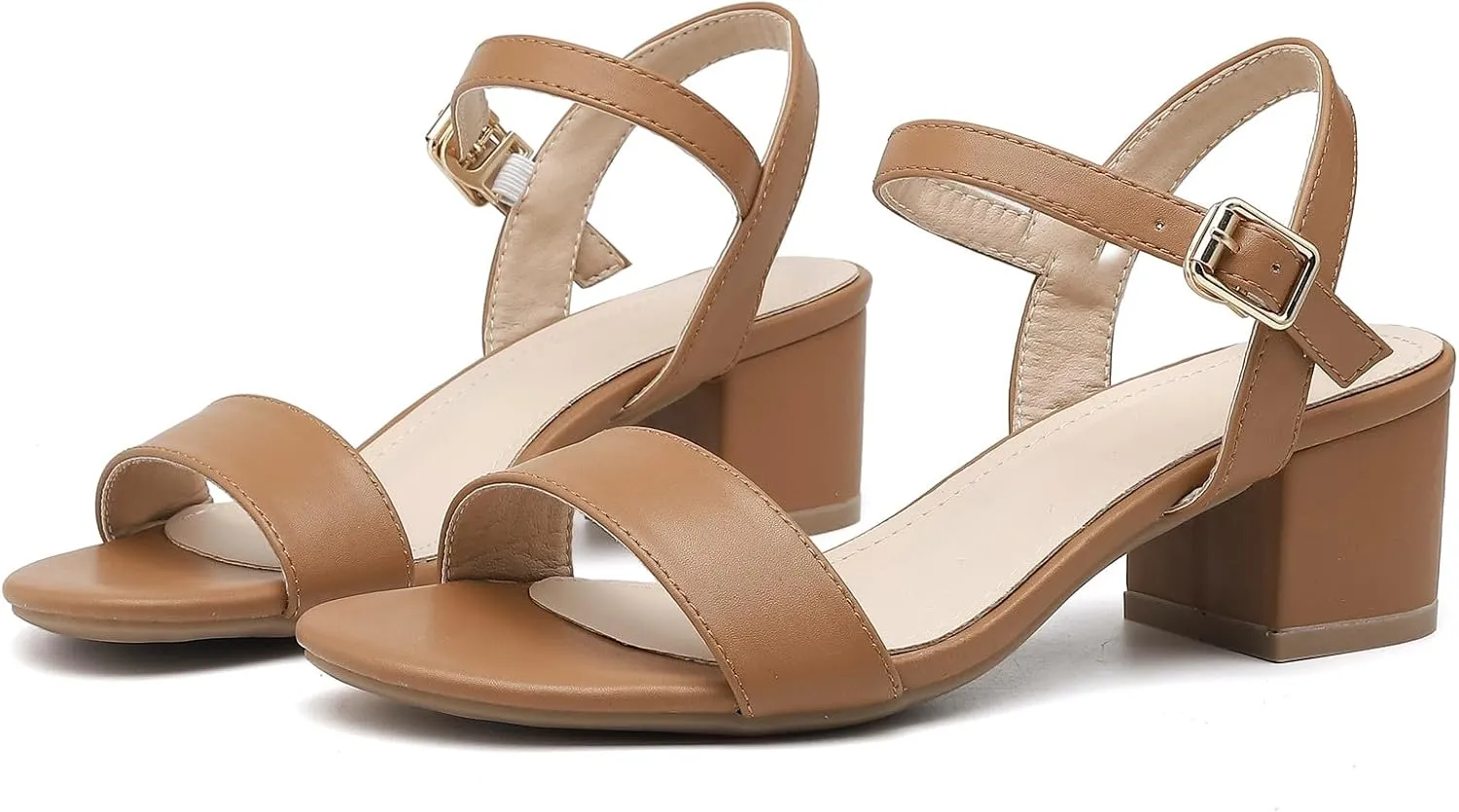 DADAWEN Women's Open Toe Ankle Strap Glitter Low Block Chunky Heels Sandals Dress Pumps Shoes