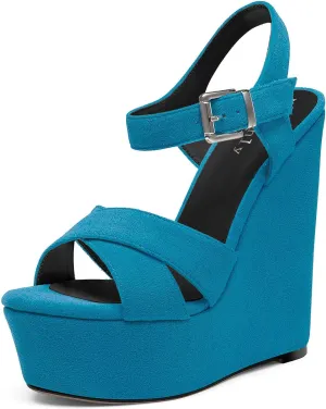 DearOnly Womens Cross-Strap High Platform Wedge Heel Ankle Strap Sandals Cute Summer Prom Buckle Slingback Shoes 5.9 Inches Heels
