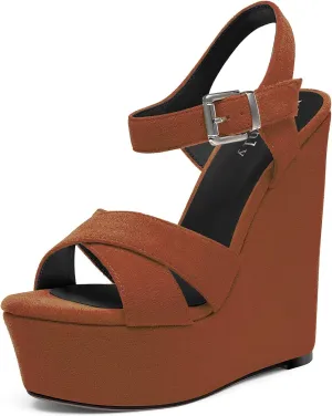 DearOnly Womens Cross-Strap High Platform Wedge Heel Ankle Strap Sandals Cute Summer Prom Buckle Slingback Shoes 5.9 Inches Heels
