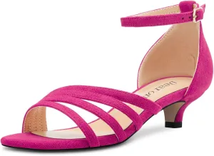 DearOnly Womens Kitten Heel Open Toe Buckle Sandals Basic Classic Ankle Strap Office Casual Prom Summer Shoes 1.4 Inches Heels