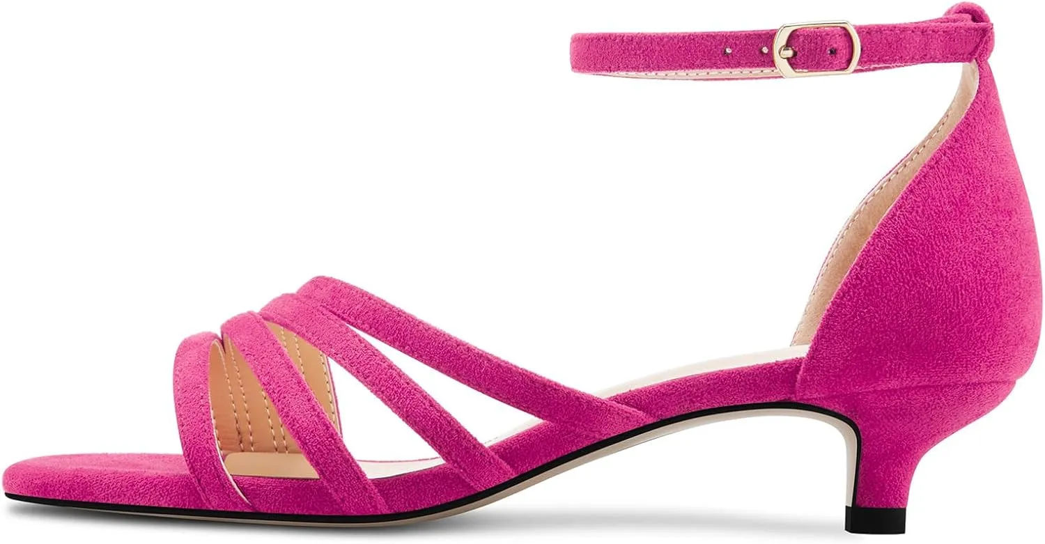 DearOnly Womens Kitten Heel Open Toe Buckle Sandals Basic Classic Ankle Strap Office Casual Prom Summer Shoes 1.4 Inches Heels
