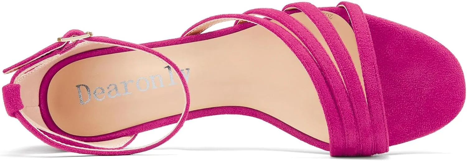DearOnly Womens Kitten Heel Open Toe Buckle Sandals Basic Classic Ankle Strap Office Casual Prom Summer Shoes 1.4 Inches Heels