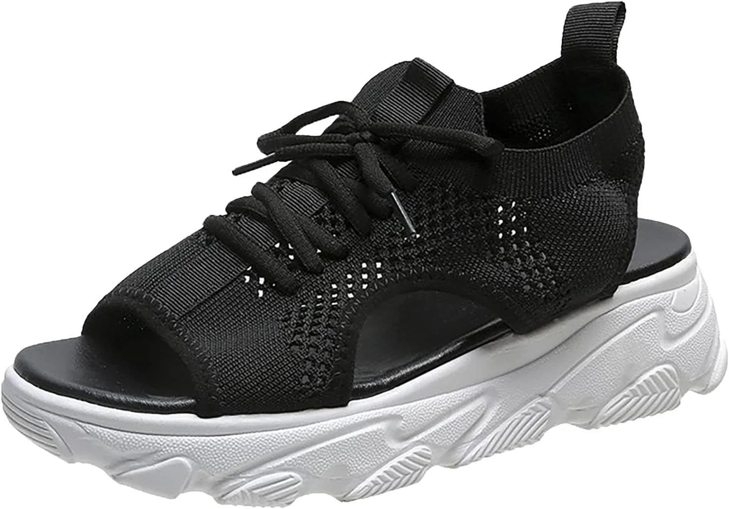 Dheva-C Orthopedic Wedge Sandals for Women Summer Dressy Women Sandals Mesh Casual Thick Soled Lace Up Sandals Open Toe Beach Shoes Platform Ankle Strap Comfortable Outdoor Shoes (Black, 8.5)