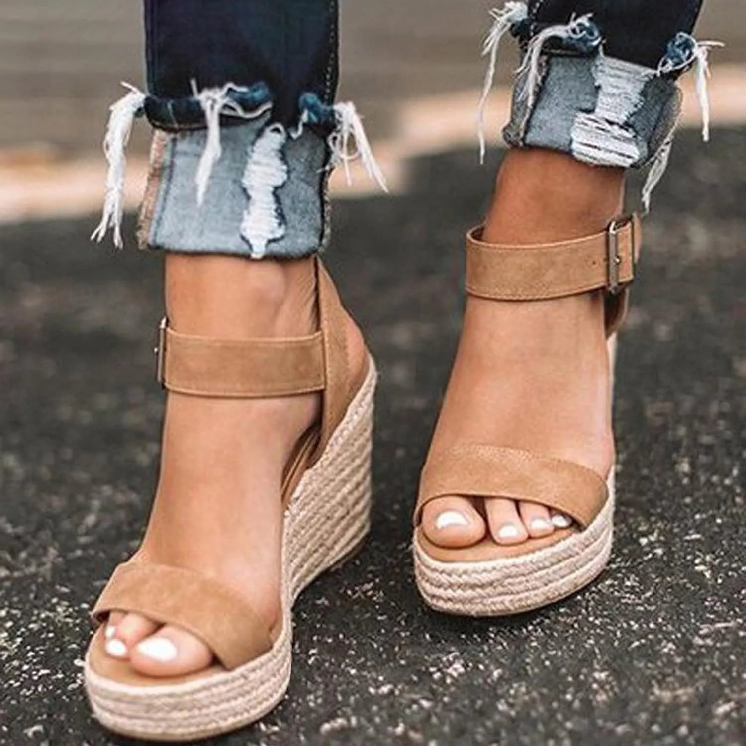 Dheva-C Platform Sandals Women Summer Dressy Fashion Espadrilles Sandals Wedges Sandals Platform Casual Summer High Heels Open Toe Sandals Slip on Shoes Women