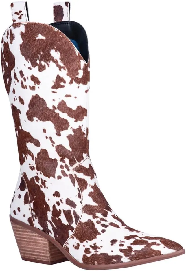 Dingo Womens Live A Leather Cow Printed Snip Toe Casual Boots Mid Calf Low Heel 1-2" - Green