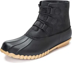 DKSUKO Women's Duck Boots Lace Up Waterproof Ankle Snow Rain Boots (6 B(M) US, Black)