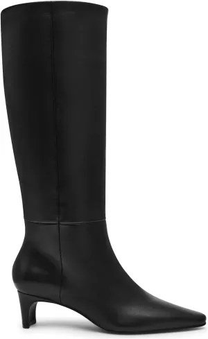 DOEYG Black Knee High Boots for Women Pointed Toe Kitten Heel Tall Boots Wide Calf Pull on Fall Fashion Long Boots
