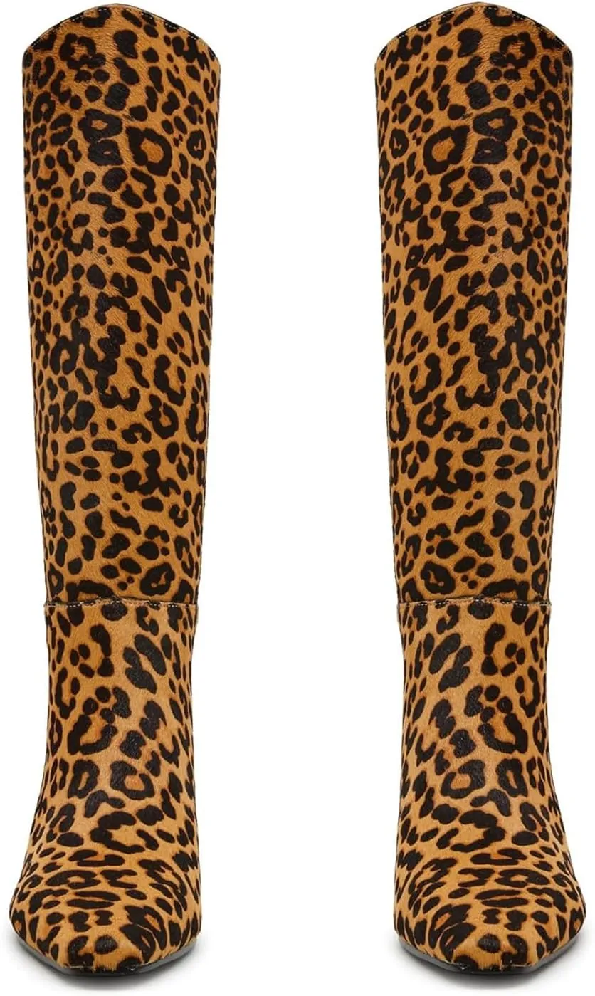 DOEYG Black Knee High Boots for Women Pointed Toe Kitten Heel Tall Boots Wide Calf Pull on Fall Fashion Long Boots