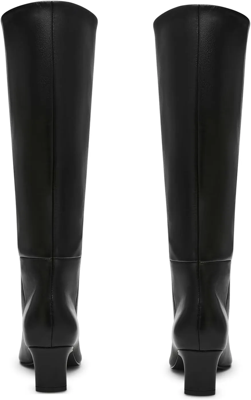 DOEYG Black Knee High Boots for Women Pointed Toe Kitten Heel Tall Boots Wide Calf Pull on Fall Fashion Long Boots