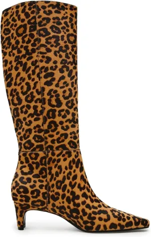 DOEYG Black Knee High Boots for Women Pointed Toe Kitten Heel Tall Boots Wide Calf Pull on Fall Fashion Long Boots