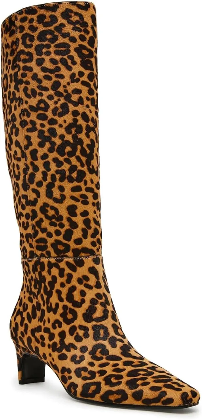 DOEYG Black Knee High Boots for Women Pointed Toe Kitten Heel Tall Boots Wide Calf Pull on Fall Fashion Long Boots